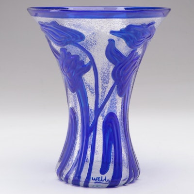 Thomas Webb & Sons English Art Nouveau Blue Cameo Glass Vase, circa 1910
