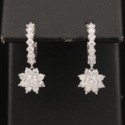 14K 1.26 CTW Diamond Huggie Hoop Earrings with Drops