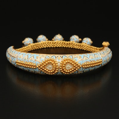 18K Enamel and Granulated Bangle with Fringe Accents