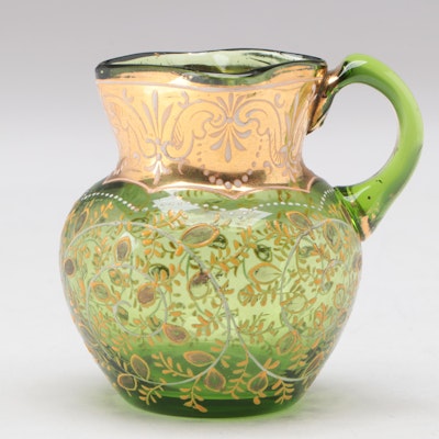 Moser Gilt and Enameled Green Glass Creamer, Late 19th/Early 20th Century