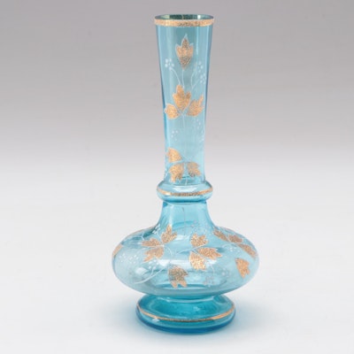 Moser Gilt and Enameled Blue Glass Bud Vase, Late 19th/Early 20th Century