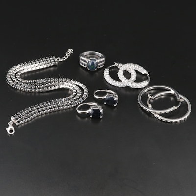 Sterling Bracelet, Earrings and Ring Including Spinel and Corundum