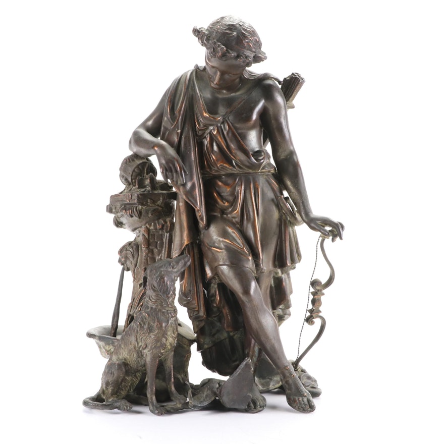 Spelter Sculpture of Apollo and Dog, Early to Mid 20th Century