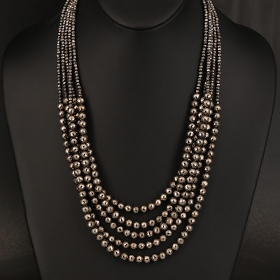 Multi-Strand Pyrite Necklace with 14K Clasp