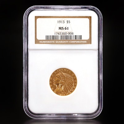 NGC Graded MS61 1913 Indian Head $5 Gold Coin