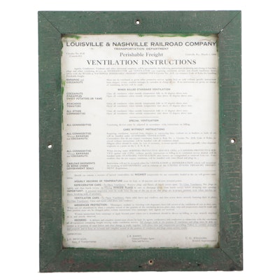 Louisville & Nashville Railroad Company "Ventilation Instructions" Sign