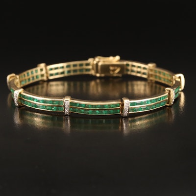 18K Emerald and Diamond Bar Link Bracelet