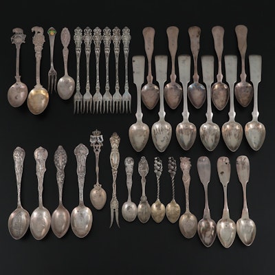 R. Wallace and Other Sterling Utensils with Coin, 800 and Silver Plate Spoons