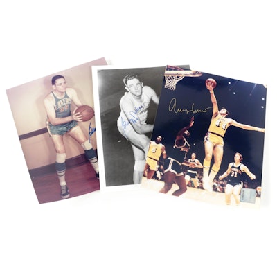 Jerry West and George Mikan Signed NBA Hall of Fame Player Photo Prints, COAs