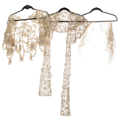 Floral and Netted Crochet Lace Shawls, Early 20th Century