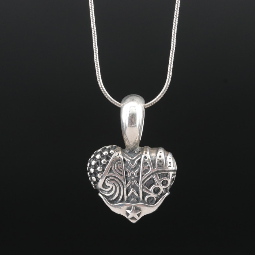 Sterling Textured Heart Pendant Necklace
