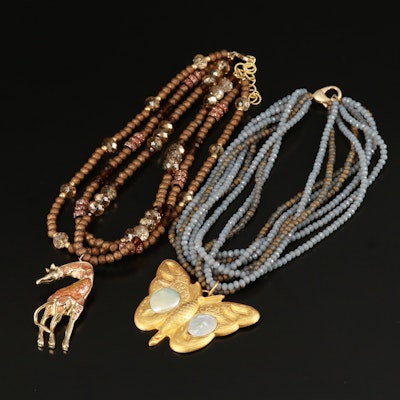 Butterfly and Giraffe Multi-Strand Necklaces