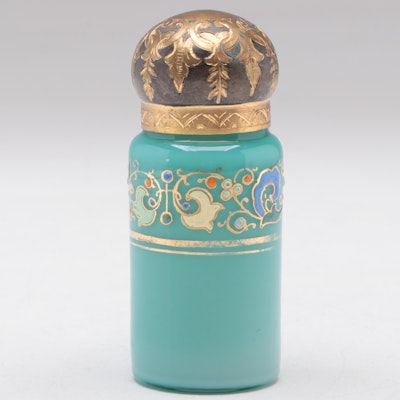 Moser Turquoise Opaline Gilt and Jeweled Enamel Bottle, Late 19th/ Early 20th C.