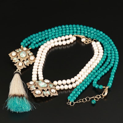 Arabesque Necklaces Including Quartz, Pearl and Tassel