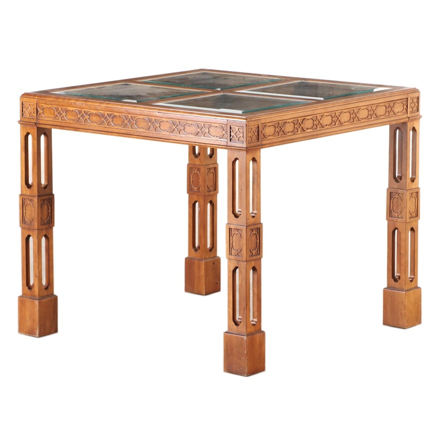 John Widdicomb Chippendale Style Maple Dining Table with Inset Beveled Glass