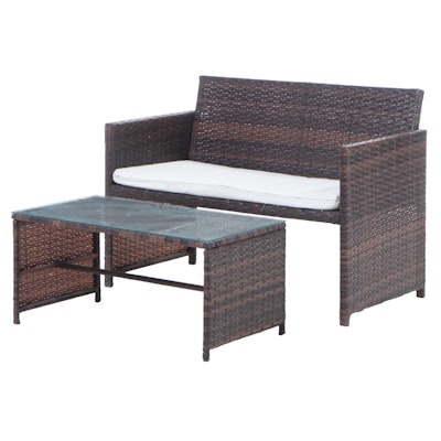 Resin Wicker Patio Loveseat and Table