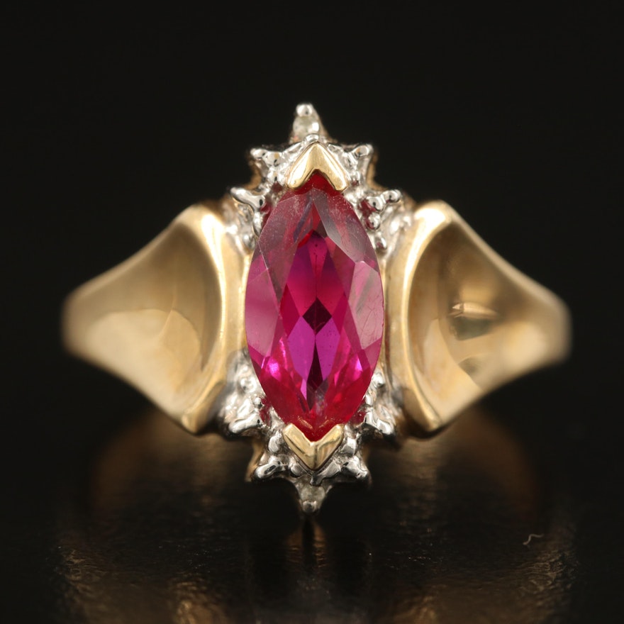 10K Ruby and Diamond Marquise Ring