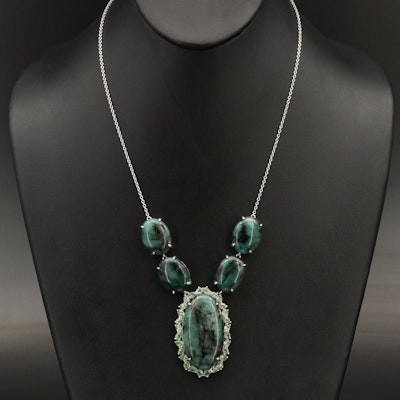 Sterling Emerald and Tsavorite Pendant Necklace