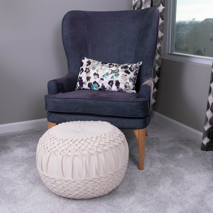 New Pacific Direct "Bjorn" Denim Slate Accent Armchair and Surya Pouf