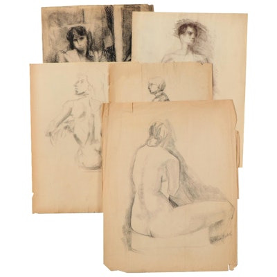 Shirley Resnick and Others Figure Study Charcoal Drawings