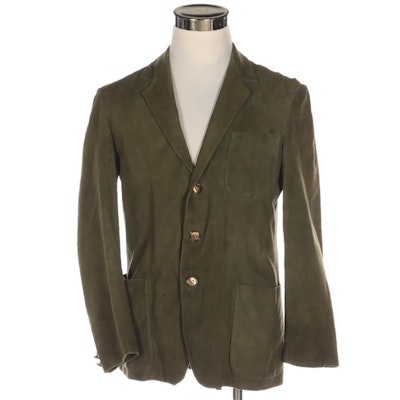 Men's Three-Button Single-Breasted Green Suede Sport Coat