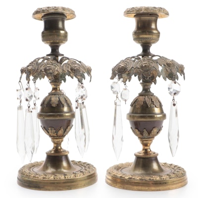 Pair of Brass and Crystal Prism Candlesticks, Late 19th/ Early 20th Century
