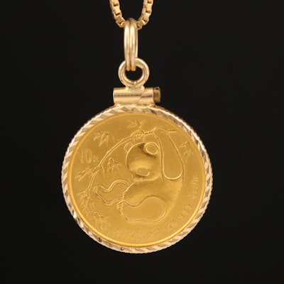 1985 10 Yuan Gold Panda Coin in 14K Pendant Necklace