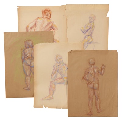 Shirley Resnick and Others Figure Study Charcoal Drawings