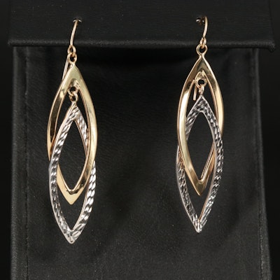 14K Two-Tone Gold Navette Drop Earrings