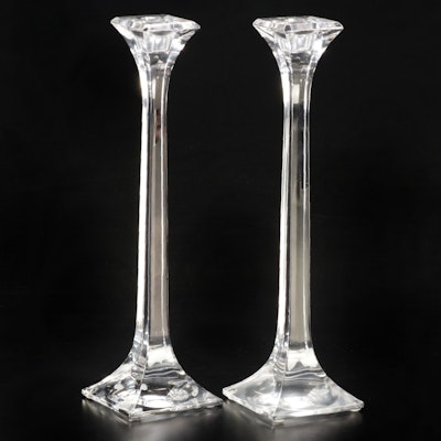 Pair of Tiffany & Co. "Tapered Column" Crystal Candlesticks