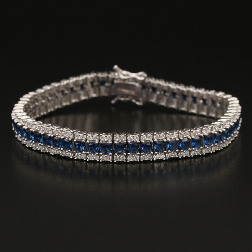 Sterling Cubic Zirconia and Glass Line Bracelet