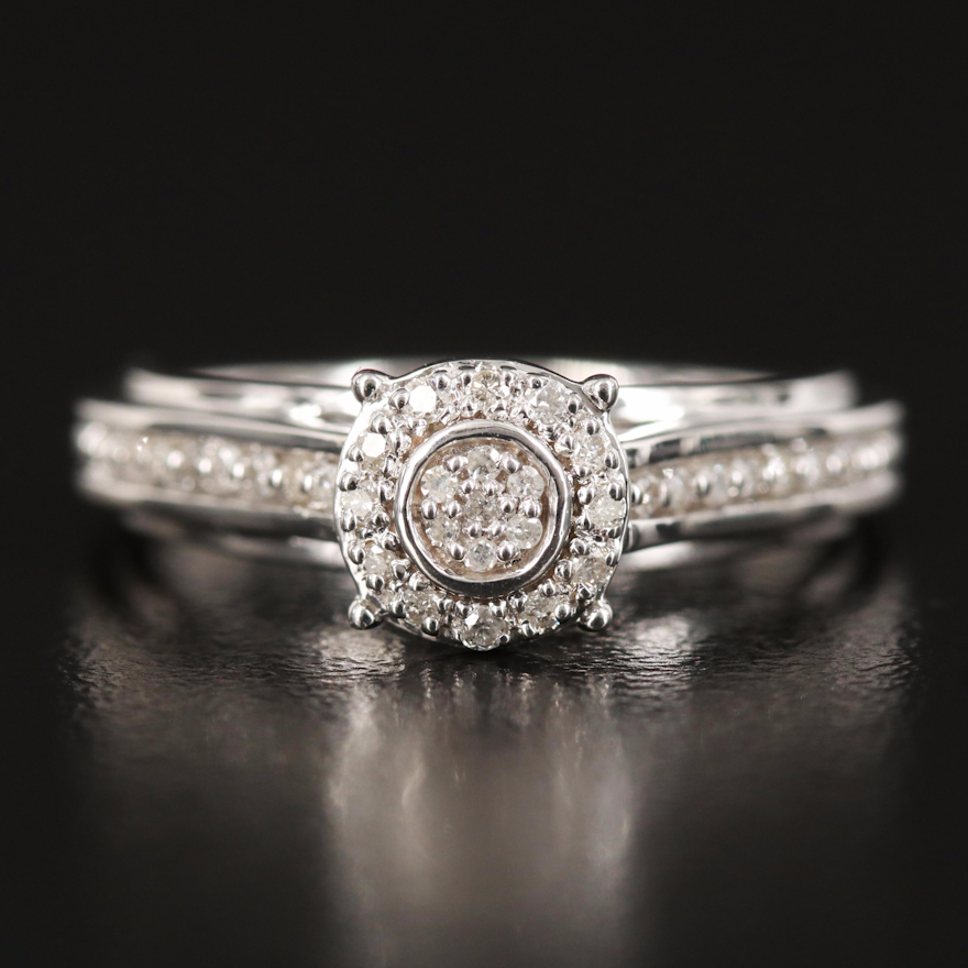 Sterling Diamond Ring with Halo
