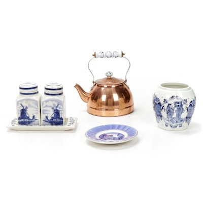 Royal Copenhagen Faience Dish with Hand-Painted Delft Canisters and More