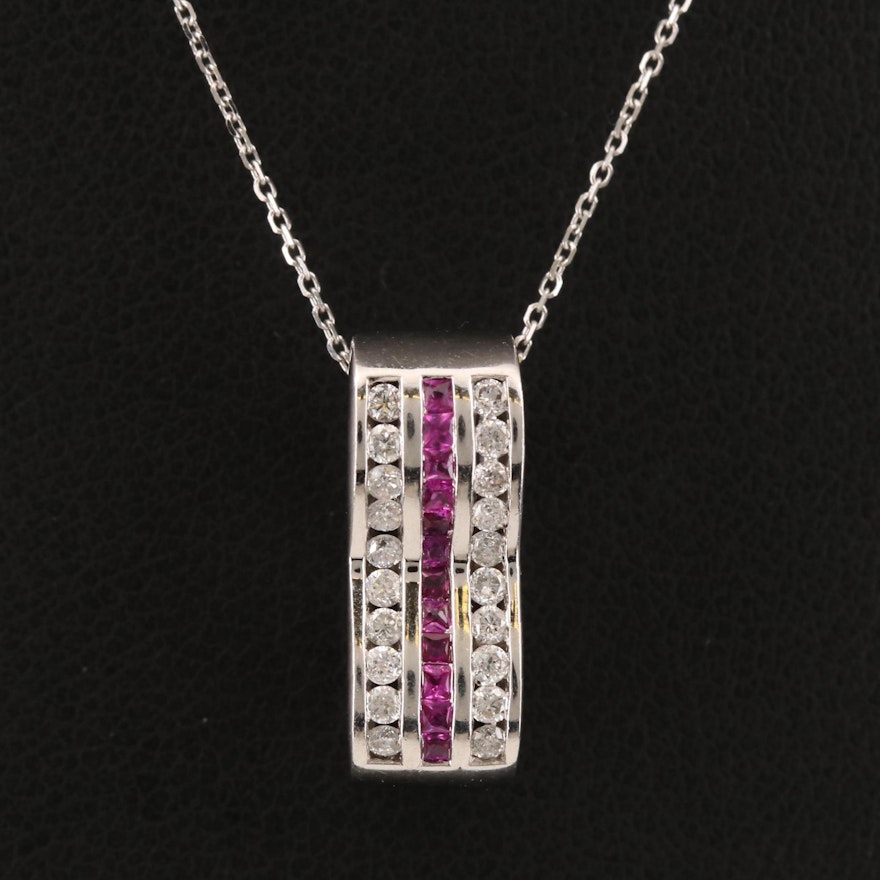 14K Diamond and Ruby Pendant Necklace