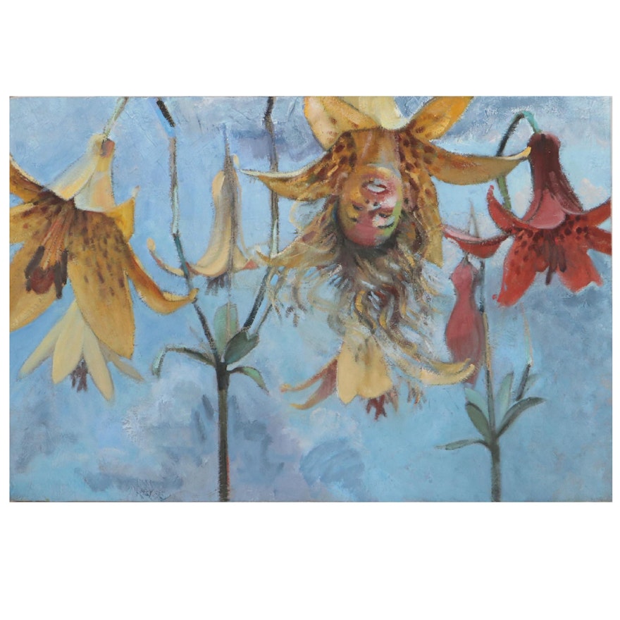 Mike Glier Mixed Media Painting "Wild Lily Lili," 1996