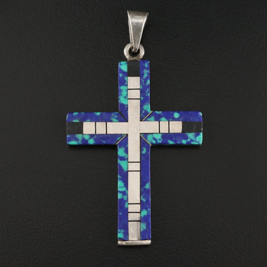 Mexican Sterling Faux Gemstone Cross Pendant