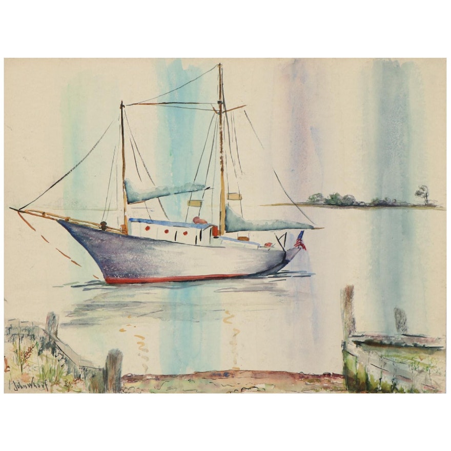 Nautical Watercolor Painting of Sailboat