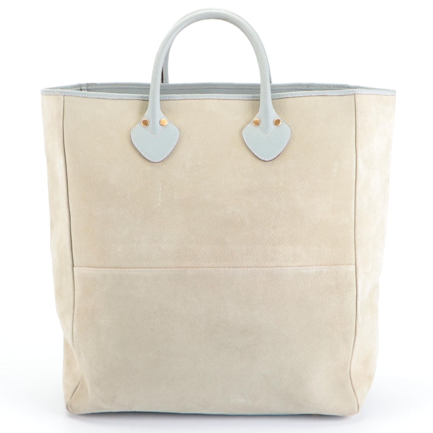 Gucci Large Shopper Tote in Light Green Suede and Light Blue Leather
