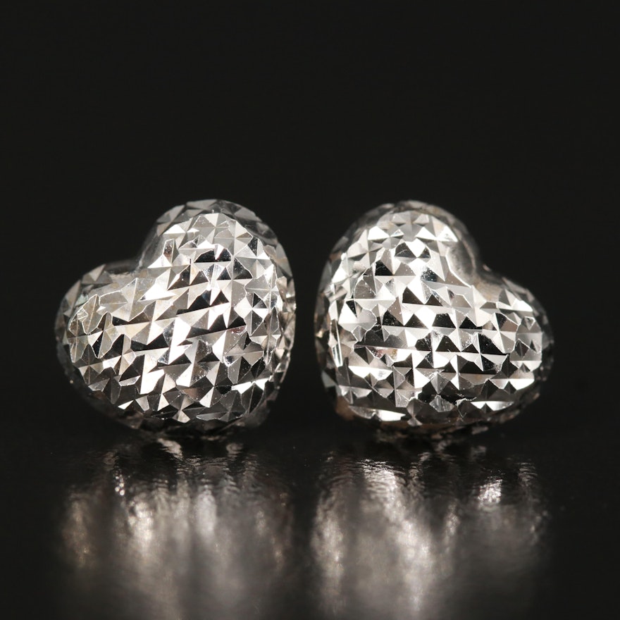 14K Diamond Cut Heart Stud Earrings