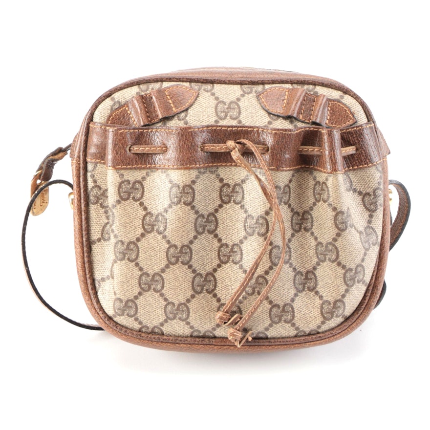 Gucci Crossbody Bag with Drawstring Pocket in GG Supreme Canvas and Leather