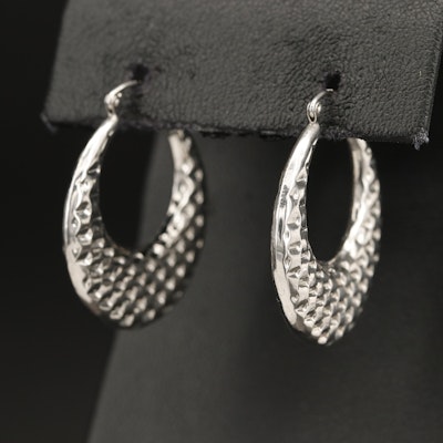 14K Textured Crescent Hoop Earrings