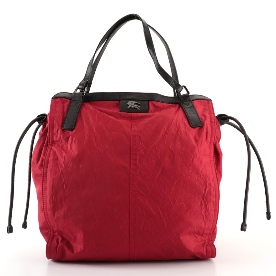 Burberry Buckleigh Tote in Red Nylon with Black Leather Trim