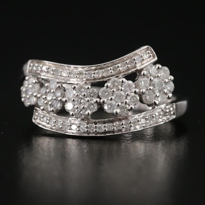 Sterling 0.51 CTW Diamond Floral Bypass Ring