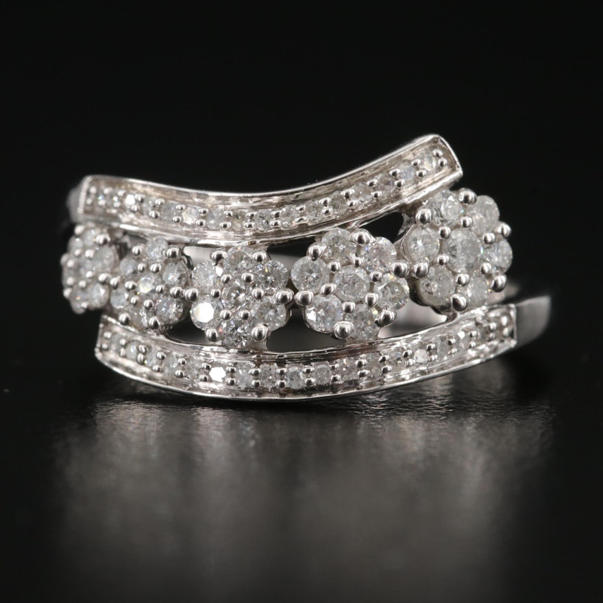 Sterling 0.51 CTW Diamond Floral Bypass Ring
