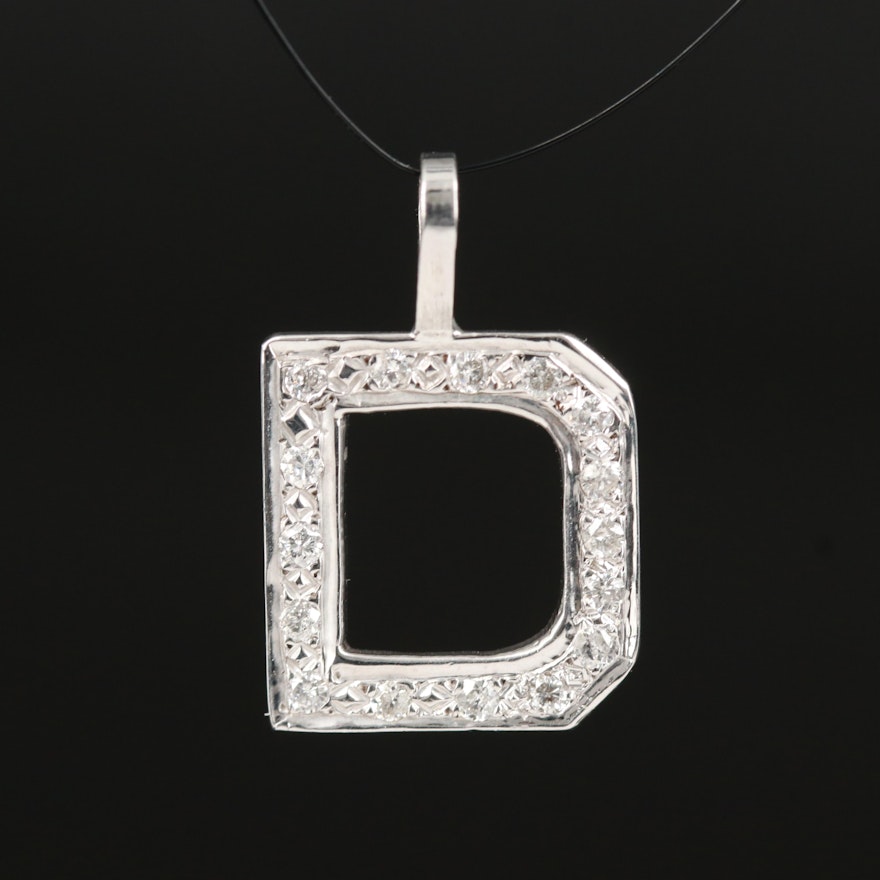 14K and Platinum 0.22 CTW Diamond "D" Initial Pendant