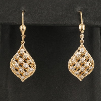 14K Two-Tone Gold Lattice Design Earrings