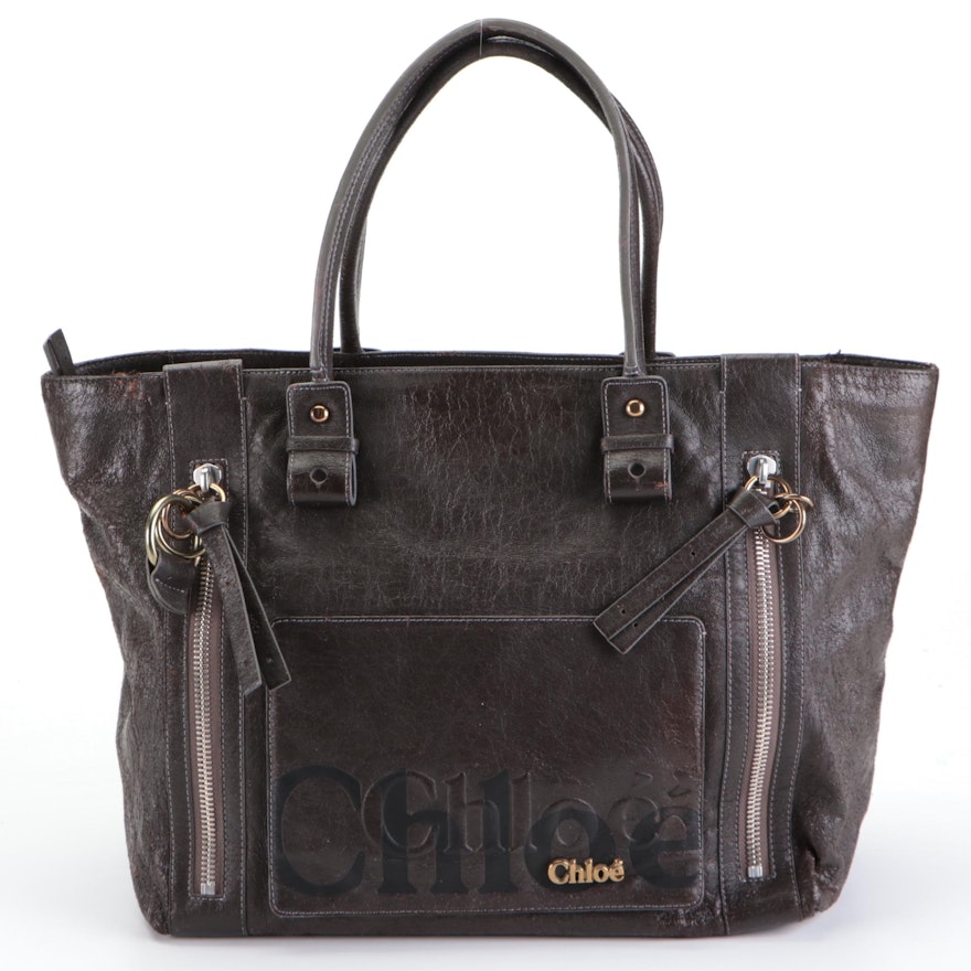 Chloé Eclipse Tote Bag in Dark Brown Coated Textile