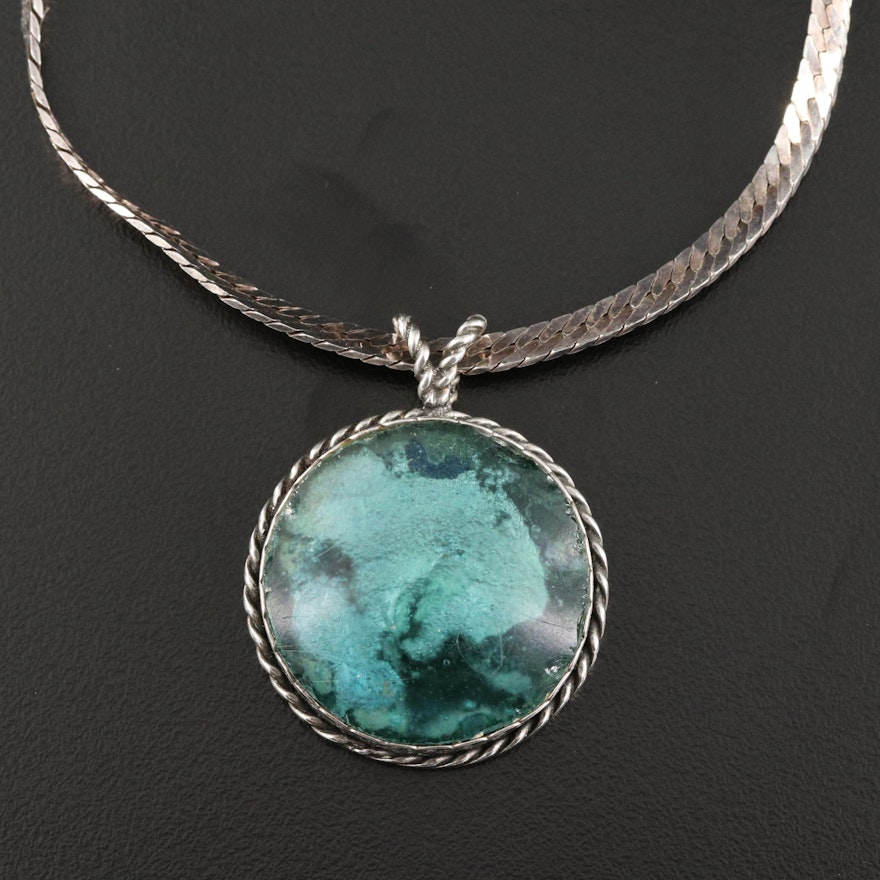 Sterling Glass Pendant on Italian Herringbone Necklace
