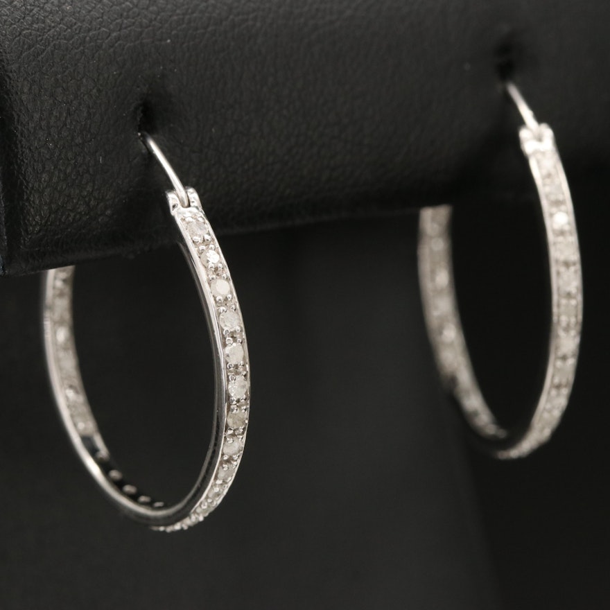 Sterling 0.51 CTW Diamond Inside-Out Hoop Earrings