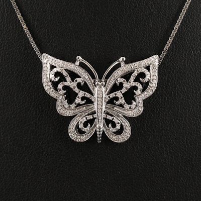 Sterling 0.34 CTW Diamond and Enamel Butterfly Necklace